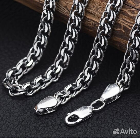 Крупная серебряная цепь с алмазной гранью