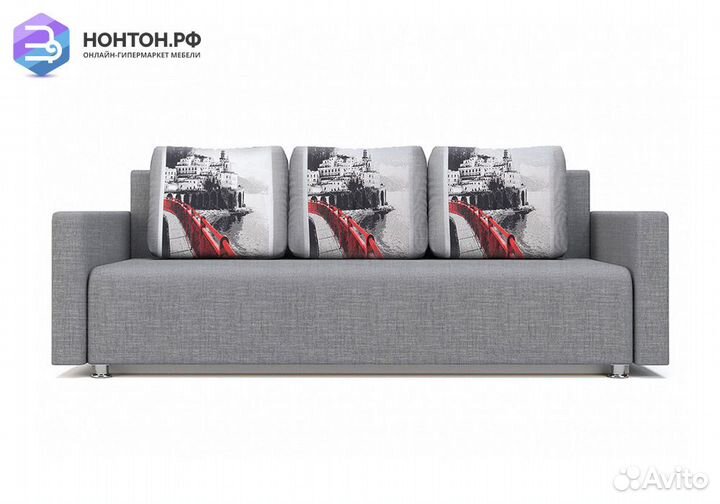 Диван еврокнижка Олимп серый / купон красный