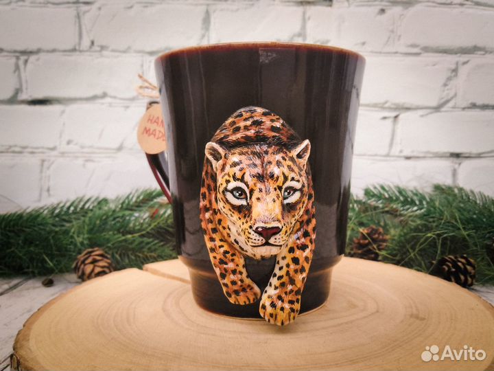 Леопард. Декор кружки из полимерной глины