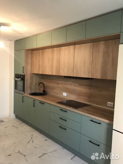 Кухня прямая оливковая. Кухонный гарнитур Т726