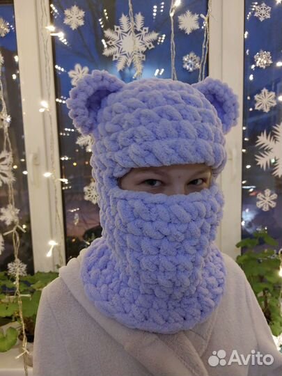 Балаклава теплая плотная вязка с флисом