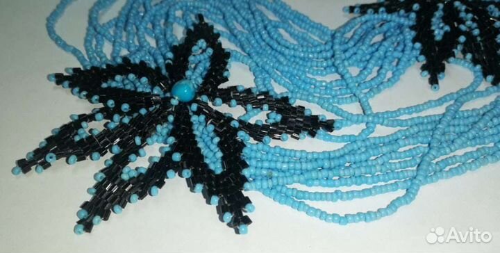 Винтажное колье из бисера с бирюзой, Чехия