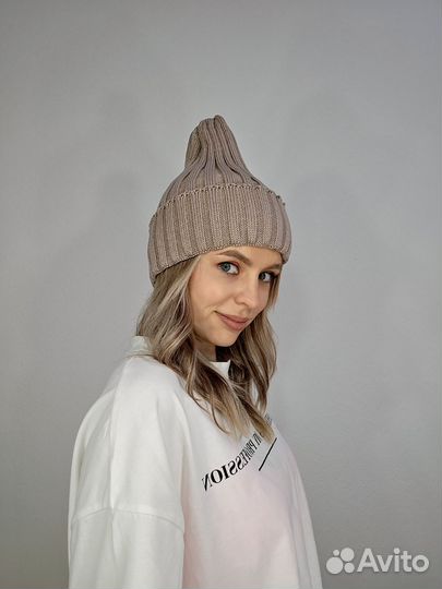 Шапка бини вязаная женская