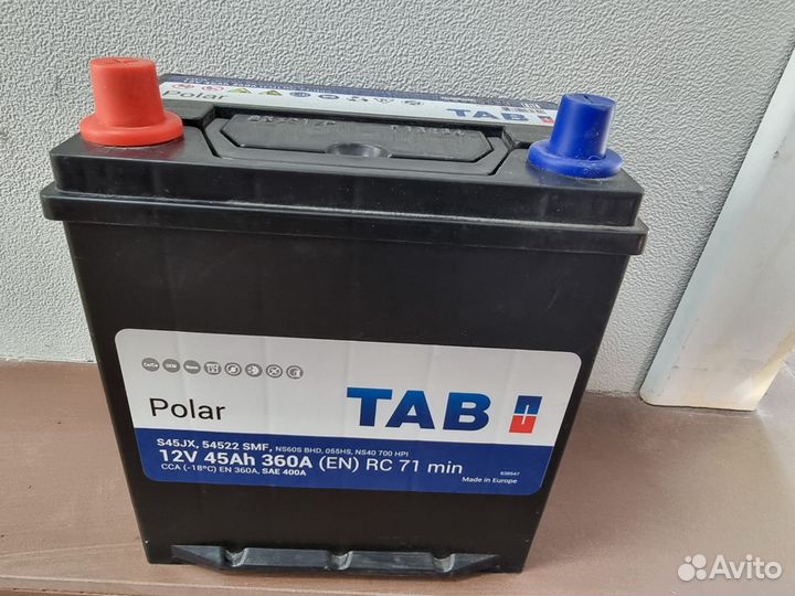 Аккумулятор TAB 45B19R polar S азия тонкие клеммы+