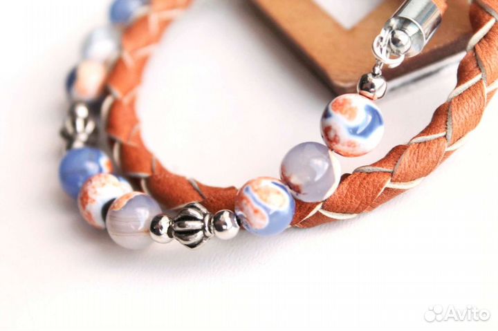 Браслет-чокер из кожи с агатом