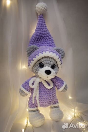 Медвежонок в пижаме мягкая игрушка вязаная