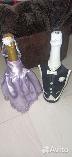 Свадебное украшение на бутылки