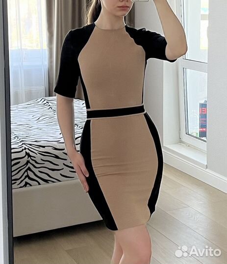 Платье женское 44 черное-бежевое