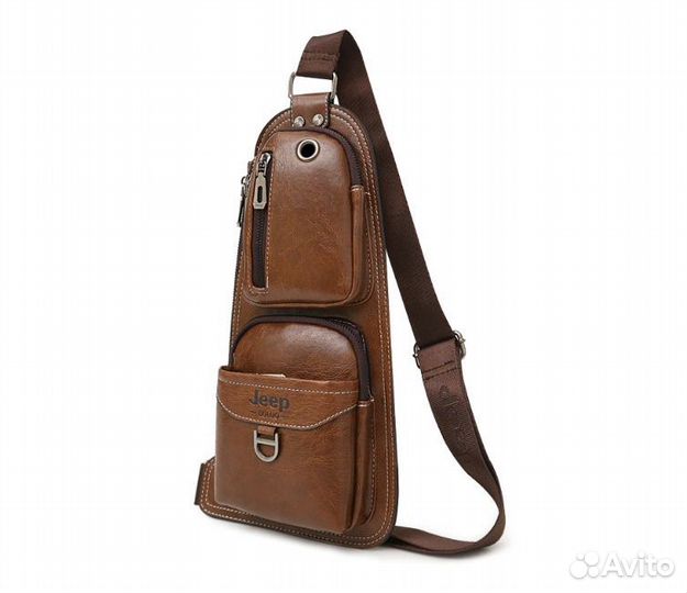 Мотосумка кожаная на плечо Jeep Buluo (светл-кор.)