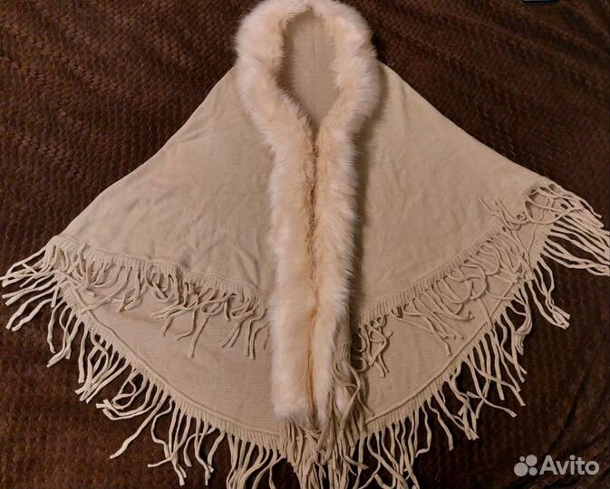 Платок шаль новый зимний с мехом