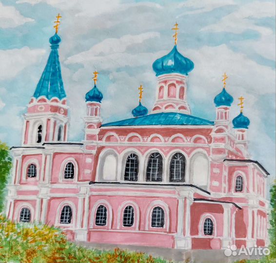 Картина акварель Собор 21*30 оригинал