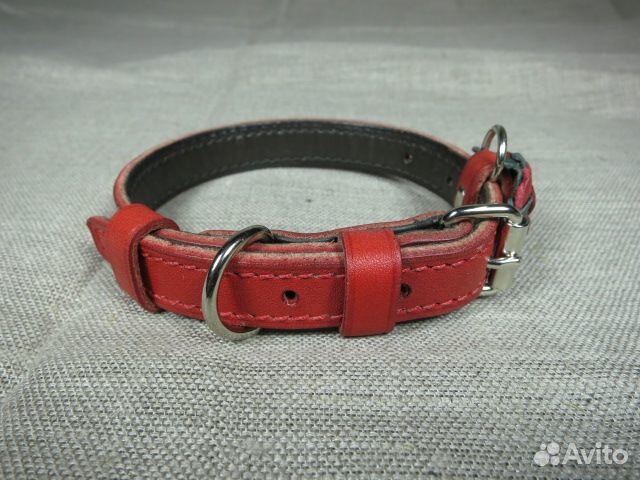Ошейник кожаный трехслойный ширина 1,5 см длина 35