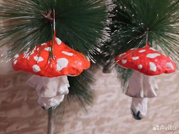 Ватная елочная игрушка мухомор
