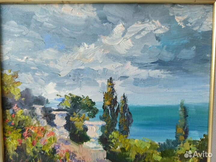 Картина маслом. Морской пейзаж. Набережная Крым
