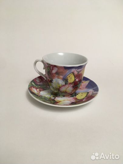 Чайная кофейная пара новая на подставке