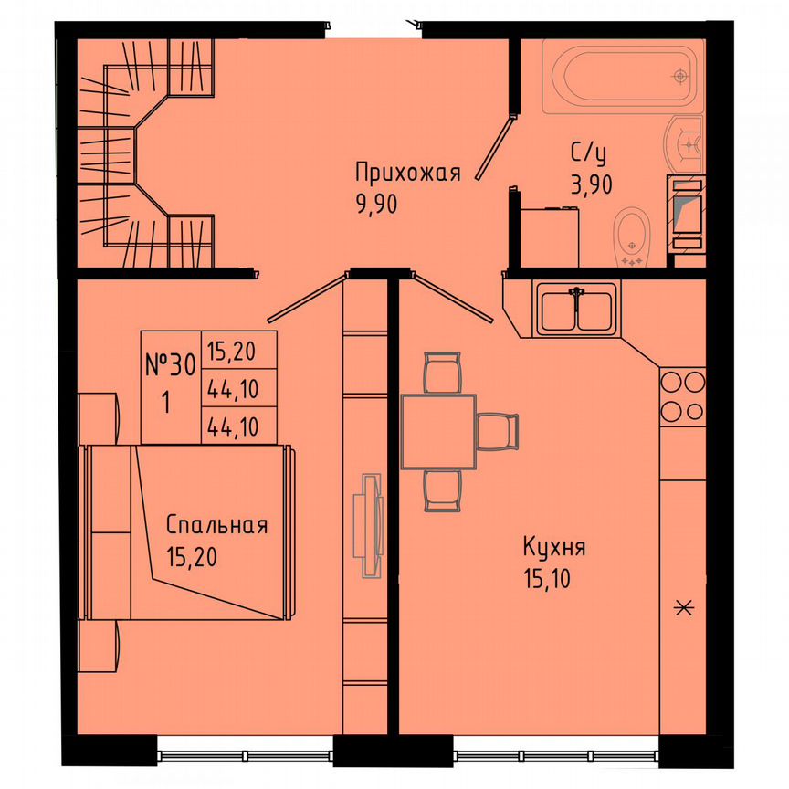 1-к. квартира, 44,1 м², 6/8 эт.