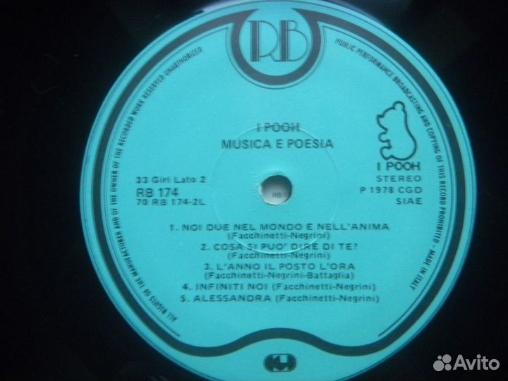 I Pooh /Musica E Poesia Italy. RB 1978 год LP EX++