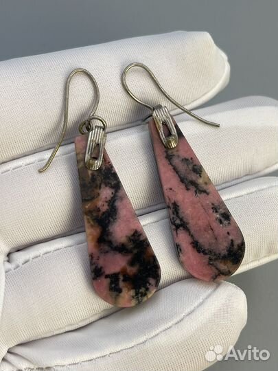 Серьги винтаж СССР родонит,натуральные камни