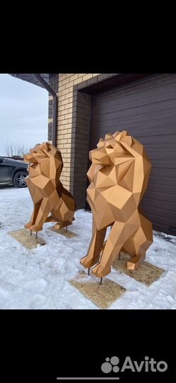 Полигональные Львы из металла 1200 мм