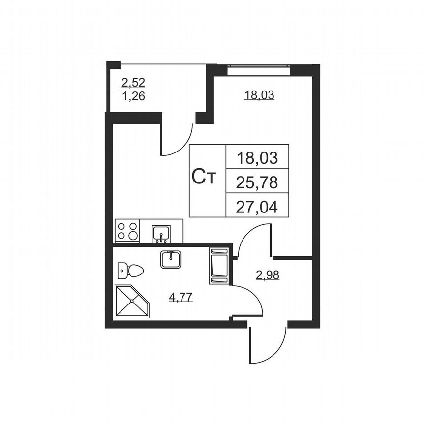 Квартира-студия, 27 м², 6/19 эт.