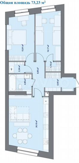 2-к. квартира, 73,2 м², 7/7 эт.