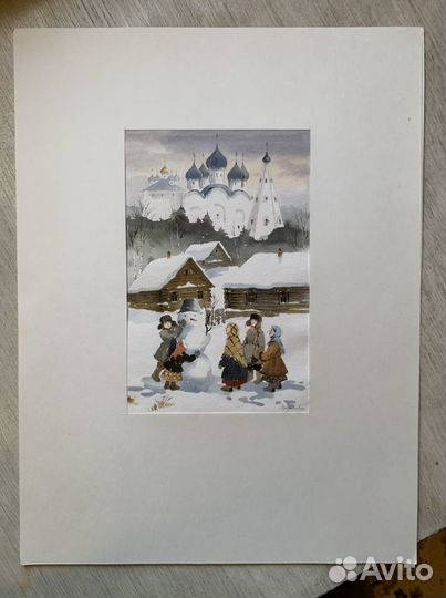 Картина акварелью Снеговик