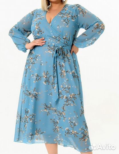 Платье из шифона, цветочный принт, размер 72-74