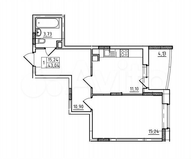 1-к. квартира, 43 м², 2/17 эт.