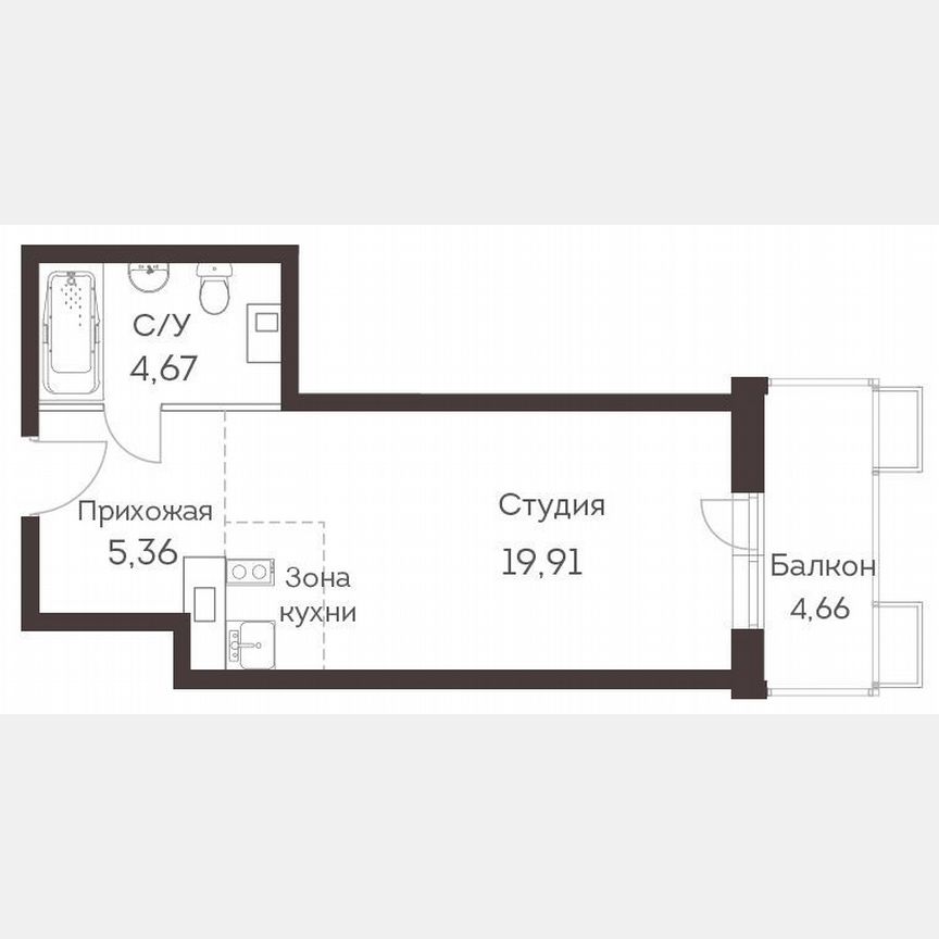Квартира-студия, 29,7 м², 2/24 эт.