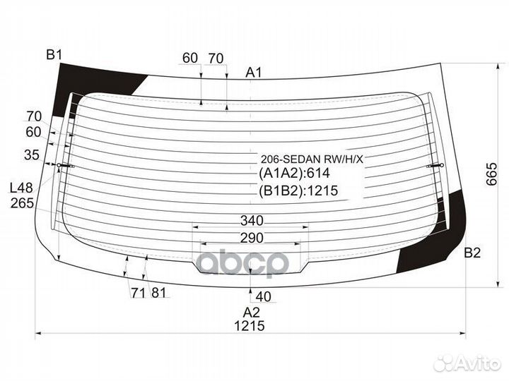 Стекло заднее с обогревом peugeot 206 4D SED 06