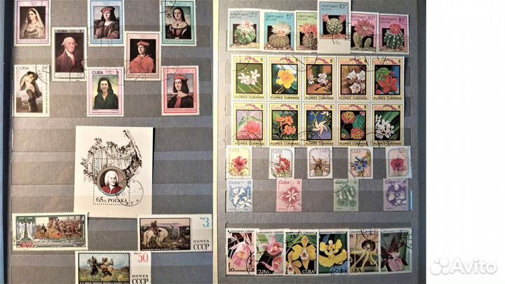 Наборы марок разных стран времен СССР в кляссере