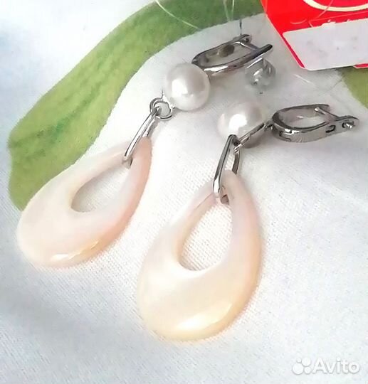 Серьги с перламутром, жемчугом серебро С222