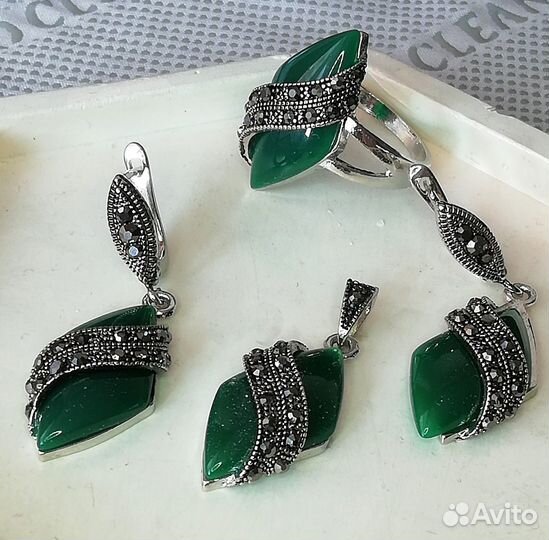 Серьги, кулон, кольцо 19,5 юв.сплав бижутерия С597