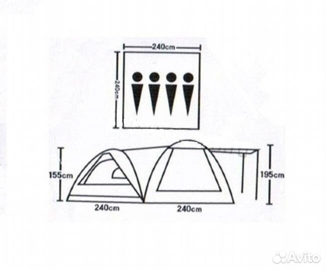 Палатка Lanyu LY-1706 +Шатер 4-местная двухслойная