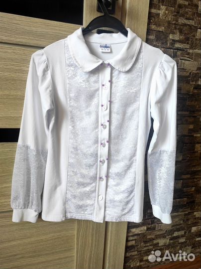 Блузки рубашки школьные для девочки 140-146