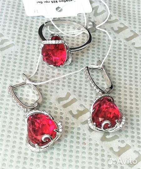 Серьги, кольцо серебро турмалин разм.19,0 С233