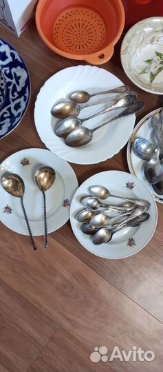 Посуда, фужеры, мелхиоровые ложки