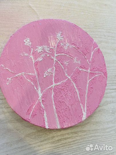 Картина маслом розовая цветы 20 см