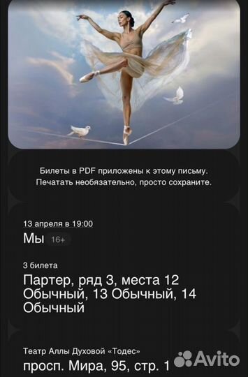 Билет в театр Пллы Духовой 