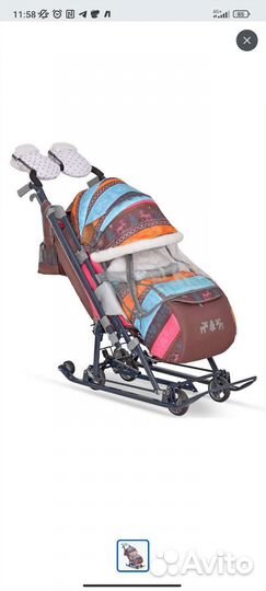 Санки-коляска, детские, зимние на колесах