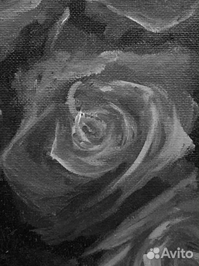 Картина маслом на холсте черно-белая цветы