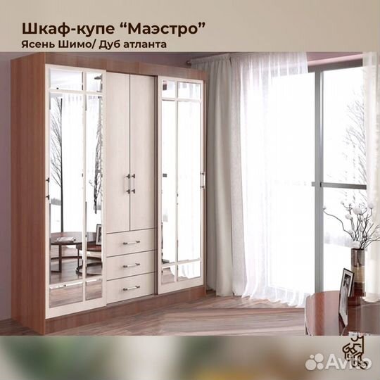 Шкаф-купе Маэстро с зеркалом и ящиками