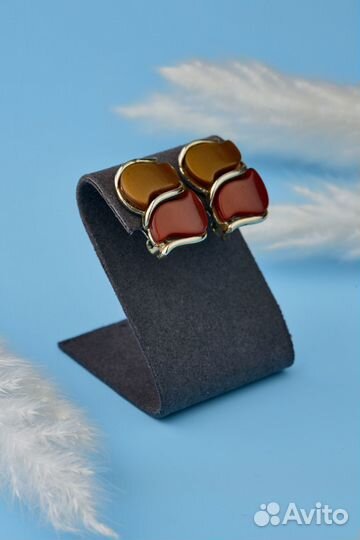 Винтажные клипсы с камнями. Терракотовый. США. К22