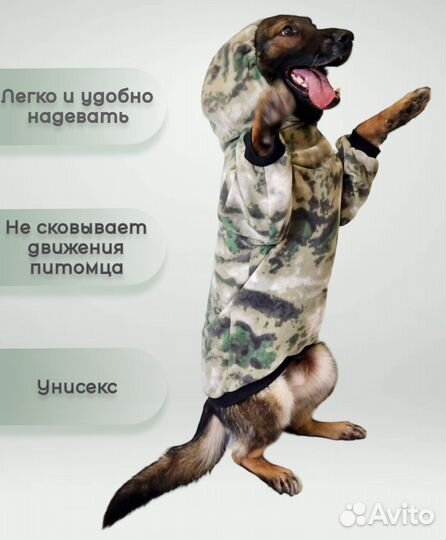 Худи для собак средних и крупных пород рамер 60