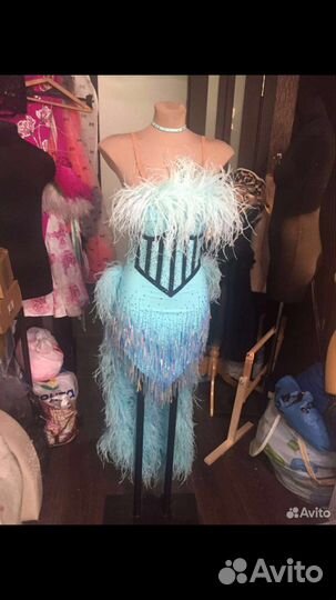 Латинское голубое платье для бальных танцев