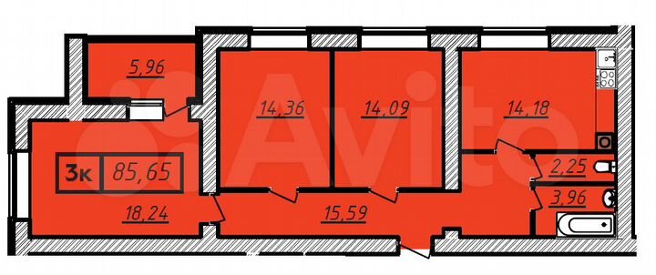 3-к. квартира, 85,7 м², 1/10 эт.
