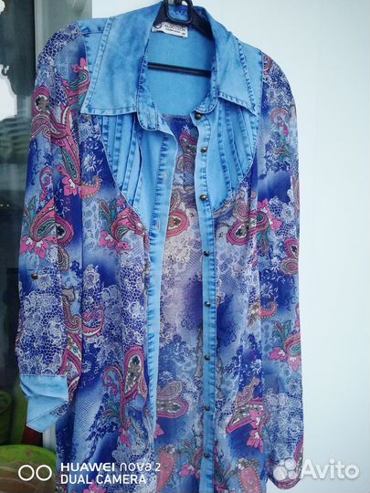 Батник женск 52-56 с джинсовыми вставками. Легкий