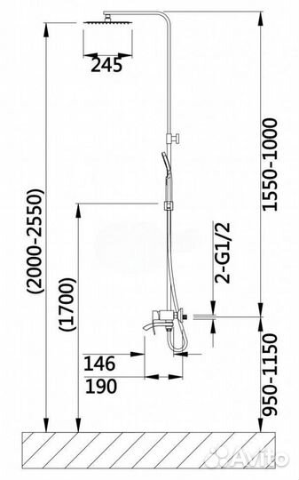 Душевая система с тропическим душем Hansen HN33244-C черный