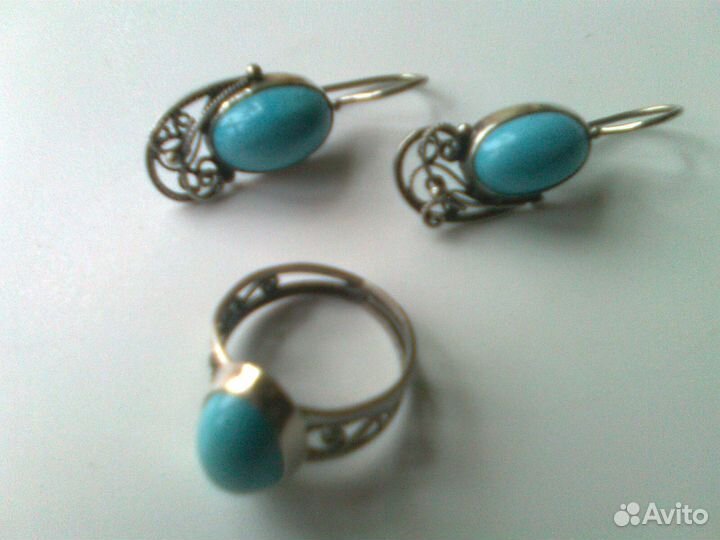 Комплект кольцо и серьги с бирюзой