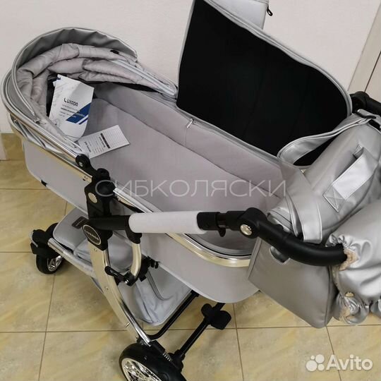 Коляска Luxmom 608 2в1 и 3в1 экокожа серебро